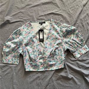 Nasty Gal floral plunge crop